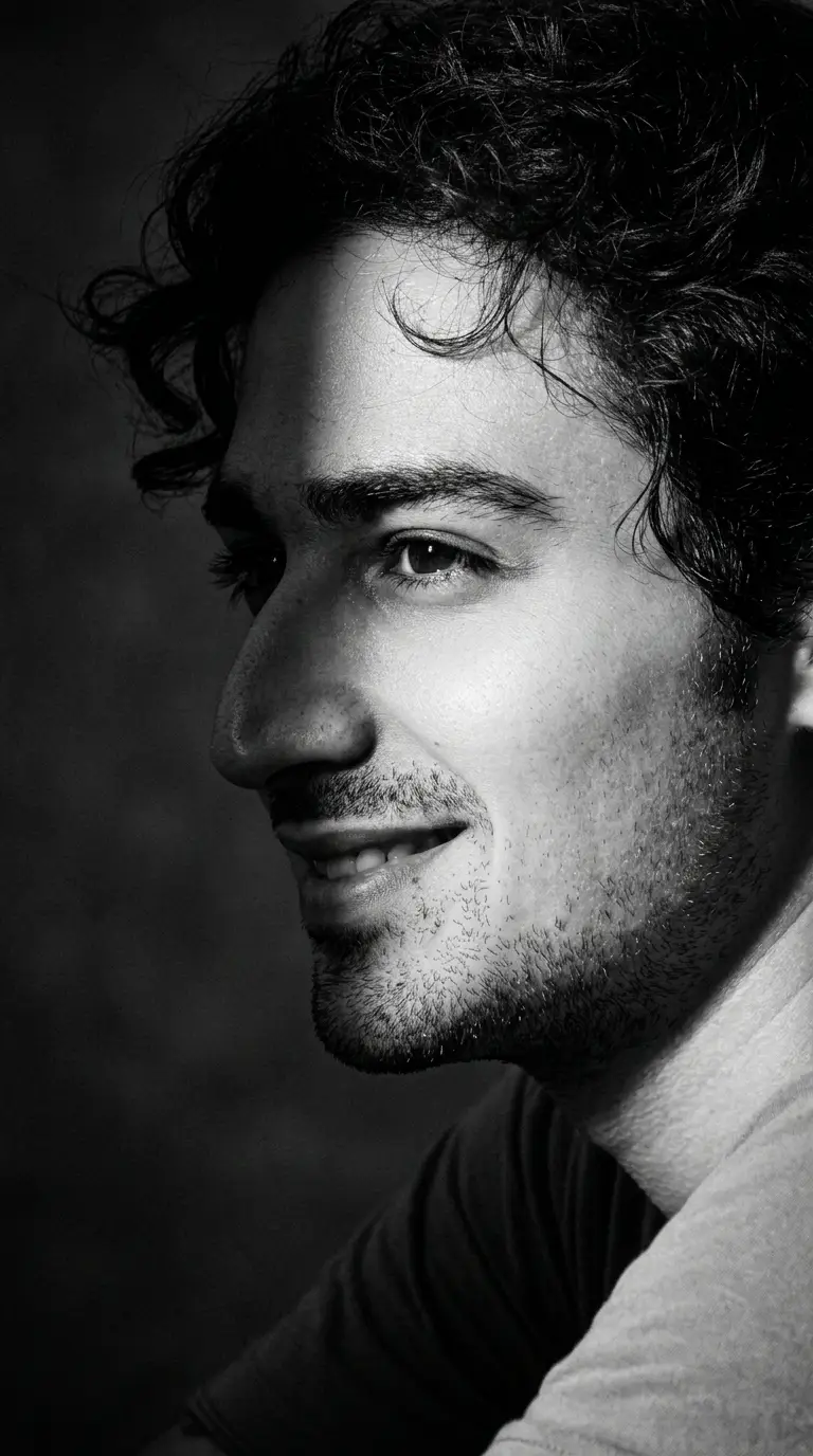 Rassam Feali, black-and-white portrait